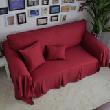 沃米兔暗红色全棉纯棉布艺沙发巾/沙发套/沙发罩/沙发盖布可定制