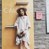 2016夏季女装蝙蝠袖韩版宽松连衣裙镂空荷叶边短袖中长款连衣裙