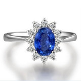 1克拉顶级天然蓝宝石戒指  18K白金镶钻石戒指女戒婚戒  女王