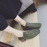 短靴女 2016新款 韩版时尚复古绒面性感v口绒面方头中跟骑士靴子
