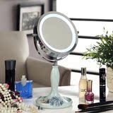 欧式田园雕花LED带灯化妆镜梳妆镜 台式双面便携公主镜子桌面台镜