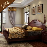 美式床全实木 乡村复古仿古纯实木雕花田园欧式深色双人床1.8特价