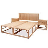 新中式实木床现代简约双人床1.8米大床板式床 原木色免漆仿古家具