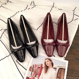 2016意大利新款 夏季小红鞋 蝴蝶结漆皮低跟 软面浅口OL女单鞋