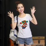 夏装修身T恤女装短袖韩版可爱学生装简约卡通超级玛丽印花打底衫