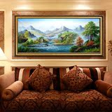 欧式山水风景纯手绘油画大型客厅横幅装饰画玄关办公室中式聚宝盆