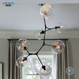 美式现代LED分子玻璃球创意简约客厅复式楼梯衣帽间铁艺树枝吊灯