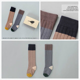 韩国原单 撞色竖条儿童长筒袜精梳棉竖条防滑地板宝宝中筒袜
