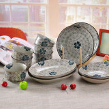 日式和风 12头 陶瓷餐具套装 盘碗碟 釉下彩手绘 微波炉适用