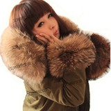 MUZI韩版冬装超大貉子毛毛领加厚工装中长款棉衣羊羔毛修身外套女