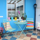 地中海 欧式户外阳台庭院 铁艺蓝绿色 折叠桌椅套件 茶几桌子椅子