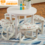 小户型实木餐桌小圆桌地中海餐桌椅组合4人创意餐桌圆形咖啡桌