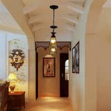 欧式铁艺茶色玻璃灯罩单头吊灯时尚个性简约美式过道走廊节能灯