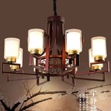 新中式吊灯 仿古酒店茶楼客厅工程灯具复古玻璃灯罩艺术餐厅吊灯