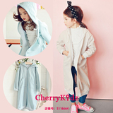 特现货韩国进口童装2016春款legirl带帽长款儿童舒适卫衣外套