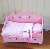 Mother Garden 草莓粉色小床 沙发 宝宝过家家木制玩具 宠物适用