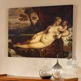 提香 维纳斯与丘比特 欧式壁画客厅卧室别墅艺术挂画古典人物墙画