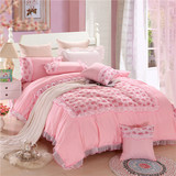 韩版蕾丝床裙床罩4四件套 公主风纯色花边床单被套1.5/1.8m可定做