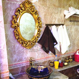 欧式浴室镜子洗手脸台盆卫生间雕花化妆粘贴壁挂台式镜框复仿古金
