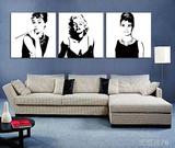 黑白人物挂画赫本时尚客厅装饰画 沙发背景墙画三联画壁画无框画