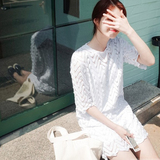 韩国代购Cherrykoko正品直邮 圆领纯色七分袖韩版连衣裙