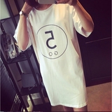 2015春款女装潮蘑菇街数字5棉质宽松中长款短袖T恤