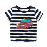 儿童短袖条纹T恤 2016夏季童装宝宝小汽车上衣男童体恤半袖韩版潮