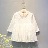 2016秋季新款女童裙子 韩国专柜蕾丝连衣裙长袖娃娃领白色公主裙