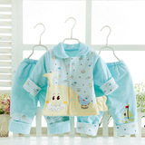 0-1岁韩版男女宝宝春秋夹棉薄款棉衣三件套婴儿纯棉外出服套装