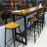 创意铁艺实木酒吧餐吧咖啡厅吧台桌椅组合工业风长条形靠墙吧台桌