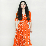 女装夏装2016新款潮韩版波西米亚雪纺印花两件套装连衣裙沙滩长裙