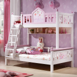 家具 子母床儿童床 高低二层1.5米床双层床 儿童卧室实木床带拖床
