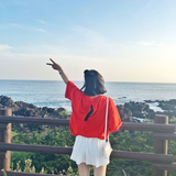 2016夏季新款韩版宽松露背短袖T恤女装潮流个性韩国东大门大红色