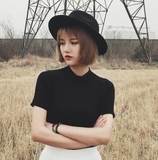 2016春装新款韩版修身显瘦黑色休闲百搭短款半袖女短袖上衣t恤女