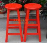 厂家定制 大红色实木酒吧椅 实木吧凳  实木 酒吧凳 高脚椅 吧椅