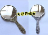 韩国GS公主镜 手拿美容化妆镜手柄镜子随身梳妆镜复古雕花 大小号