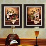 包邮欧美式餐厅葡萄美酒装饰画简欧餐厅水果有框壁挂画两联组合