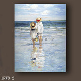 X油画馆欧美式 海边儿童 踏浪小孩 印象风格人物手绘装饰画1RW8