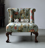 [木先生]包邮新美式定制家具 客厅实木布艺单人沙发椅休闲椅2057