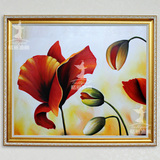 格丽油画手绘家居装饰餐厅墙面花卉金色有框挂画单幅58x68cm红颜