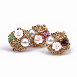 韩国首饰品珍珠戒指批发水钻花朵可调节女食指指环女礼物