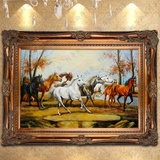 欧式有框马家居纯手绘油画美式中式风景别墅客厅玄关壁炉画/86780
