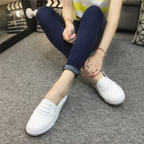 韩国时尚小白鞋女真皮平底白色运动鞋套脚休闲鞋软底护士鞋单鞋女