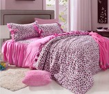韩国代购 粉色豹纹公主床裙床罩 纯棉三件套四件套 1.2/1.5/1.8米