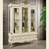 欧式家具新古典实木雕刻时尚酒柜 玻璃装饰柜展示柜白色 精品定做