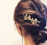 欧美日韩街拍优雅金色镶钻叶子发夹一字夹盘发装饰发型头饰女