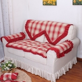 【吾家】防滑沙发垫布艺全棉/美式乡村四季沙发巾沙发坐垫高档红