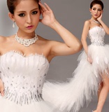 冬季2013年新款时尚甜美 钻石羽毛前短后长拖尾新娘婚纱礼服晚装