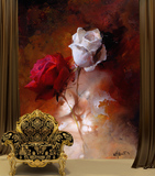 3D油画玫瑰花无缝壁画现代简约欧式客厅玄关卧室餐厅背景墙纸壁纸