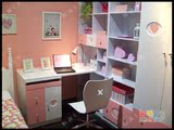 儿童家具\正品书房电脑书桌转角书台多功能学习桌书柜粉红